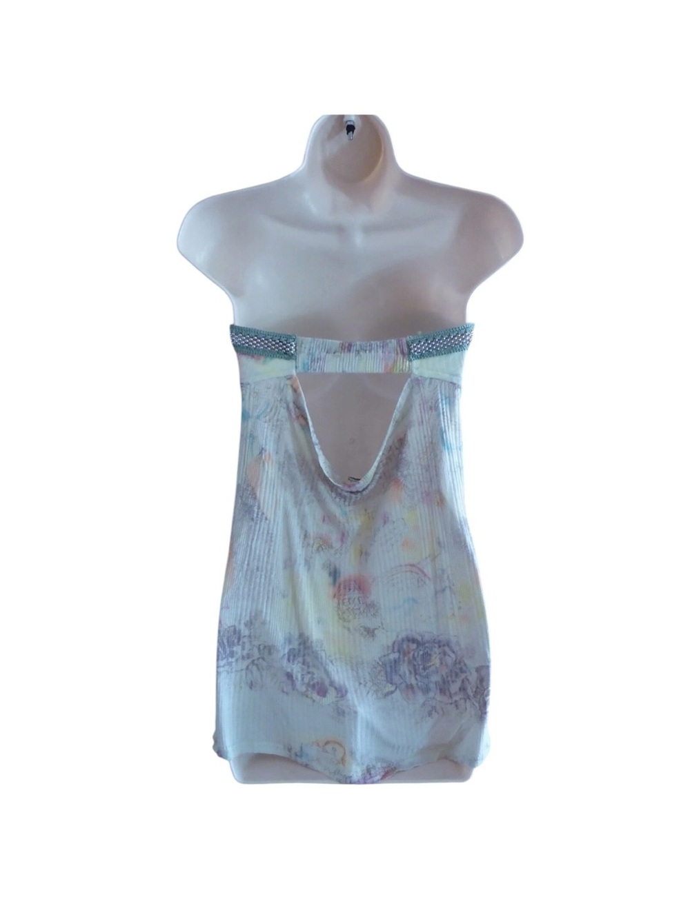 Vintage Free People Beaded Strapless Pastel Floral Cami Tank Top Large Y2K - Picture 8 of 16